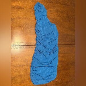 Chic One-Shoulder Ruched Blue Dress